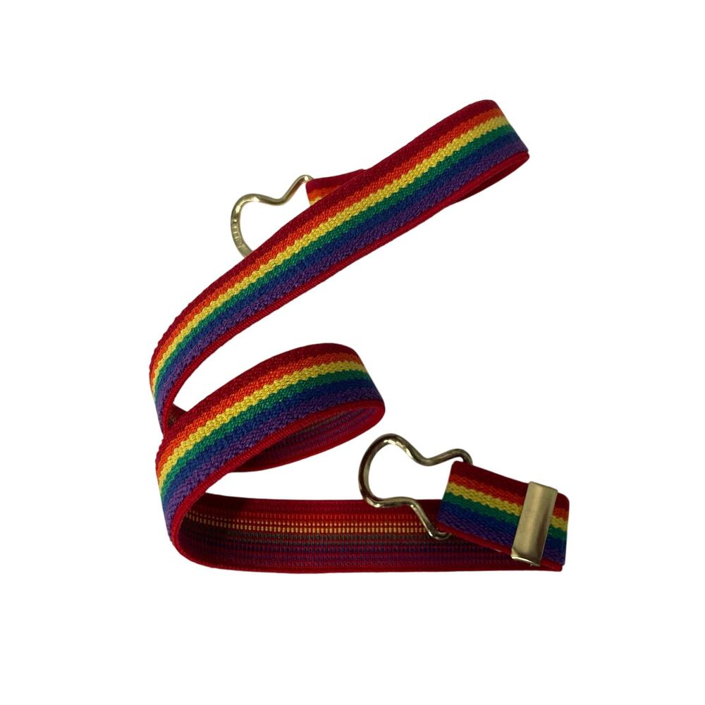Vintage 1980s Woven Stretch Rainbow Color Block Adjustable Belt XS SM Med Pride